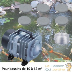 Set aération bassin de jardin avec 6 diffuseurs disques de 10000 à 12000 litres