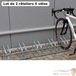 Lot De 2 : Rangement - Râtelier 5 Vélos Avec Fixation Au Sol - Longueur 130,5 cm - Rack 1 niveau