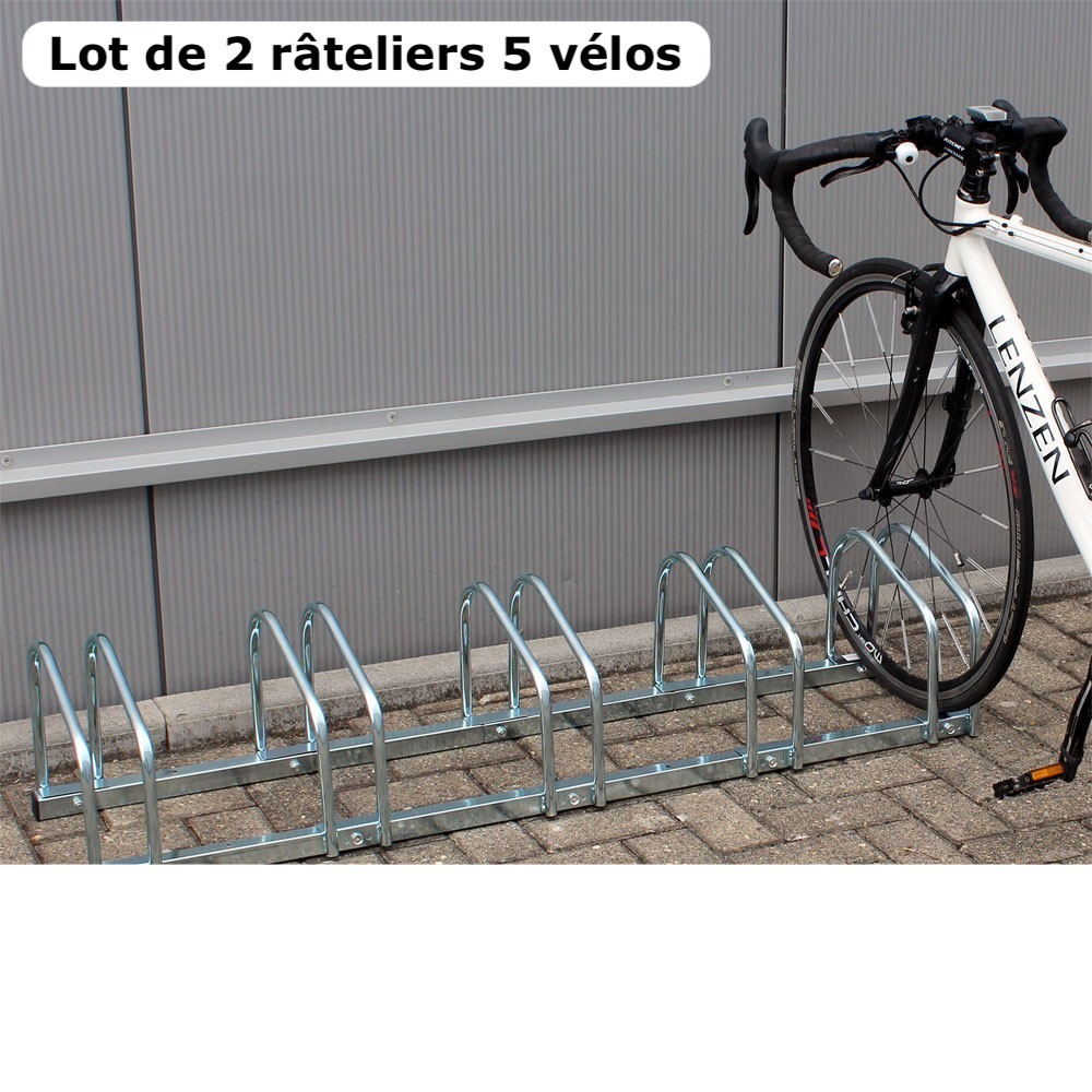 Lot De 2 : Rangement, Râtelier 5 Vélos Avec Fixation Au Sol - Longueur 130,5 cm - Rack 1 niveau