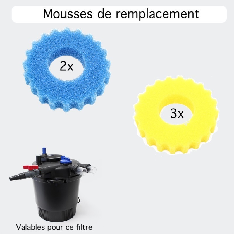 5 Mousses De Remplacement Filtre Bassin Sous Pression 36W 40 m³