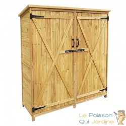 Armoire de jardin en bois d'épicéa avec 2 portes et toit goudronné - Dimensions : 1350x500x1540 mm