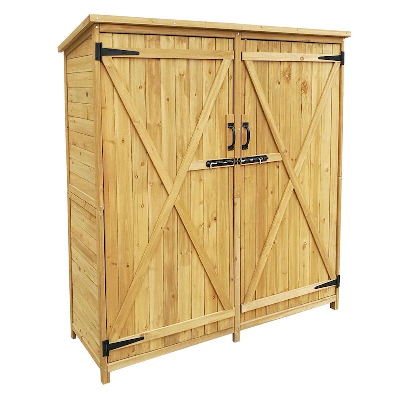 Armoire de jardin en bois d'épicéa avec 2 portes et toit goudronné - Dimensions : 1350x500x1540 mm