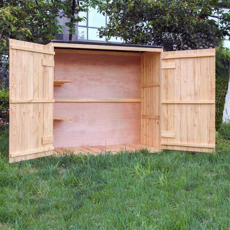 Armoire jardin Bois naturel Double porte Rangement Outil Remise Abri