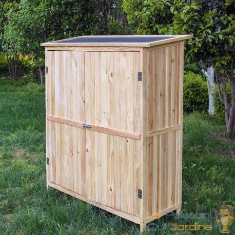 Armoire de jardin en bois naturel avec double porte - Rangement pratique pour vos outils et abri élégant pour votre jardin