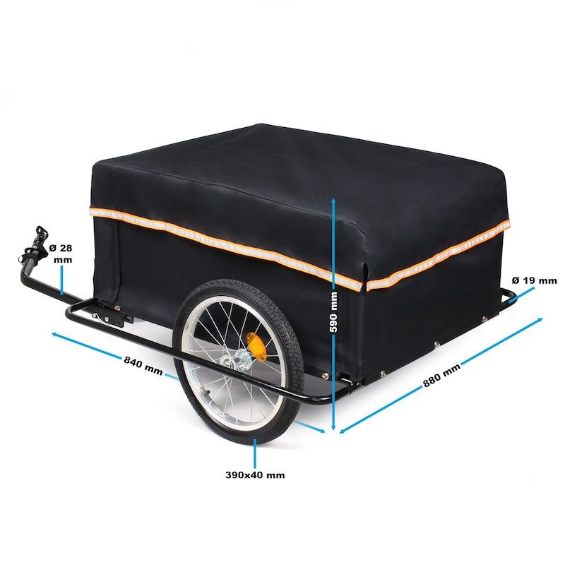 Remorque de vélo 65kg avec cadre protecteur et barre de traction rabattable.