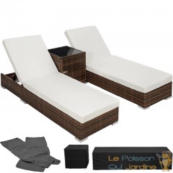 Bain de soleil MARRON duo avec multiples positions, 2 sets de housses et housse de protection noire