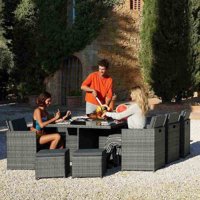 Salle à manger de jardin GRIS CLAIR 10 places avec 2 sets de housses + housse de protection