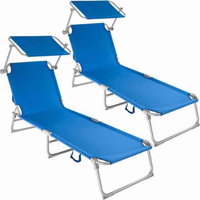 2 Transats acier bleus pour un confort et une détente ultimes près de la piscine ou dans le jardin