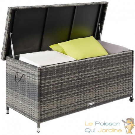 Coffre de jardin gris en rotin synthétique 120x55x61cm 270 L