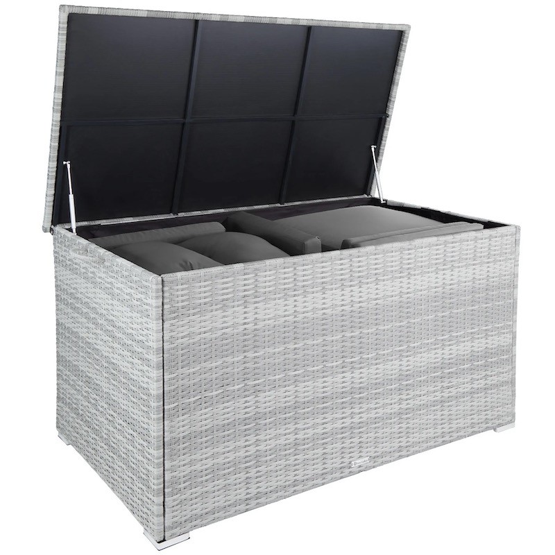 Très GRAND Coffre de jardin Gris clair en rotin synthétique 145cm 750 L