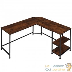 Bureau d'angle, style industriel et loft en bois foncé 138x138x75,5cm