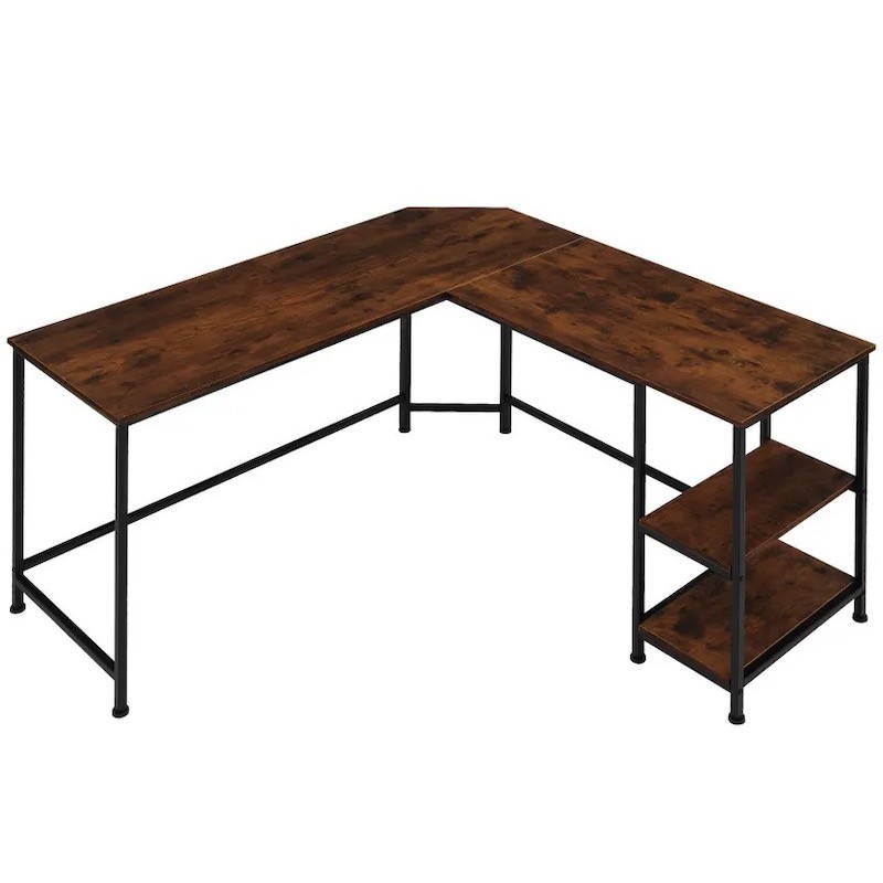 Bureau d'angle, style industriel et loft en bois foncé 138x138x75,5cm