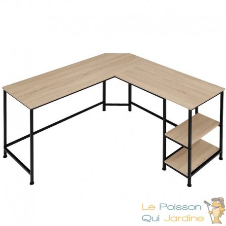 Bureau d'angle, style industriel et loft en bois clair 138x138x75,5cm