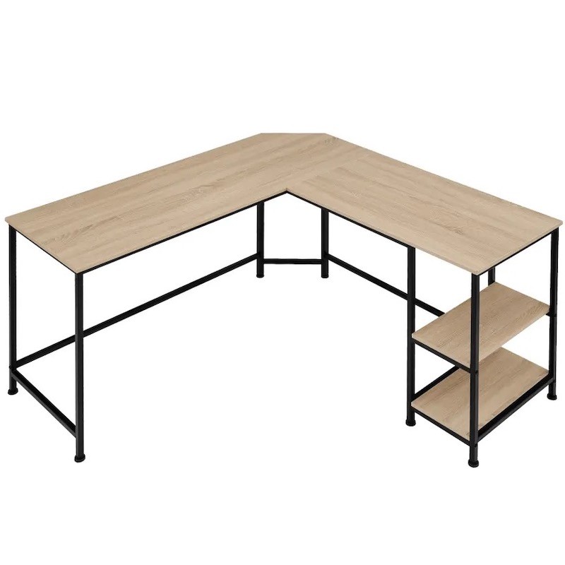 Bureau d'angle, style industriel et loft en bois clair 138x138x75,5cm