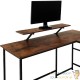 Bureau d'angle + tablette style industriel et loft en bois foncé 140x130x76,5cm