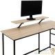 Bureau d'angle + tablette style industriel et loft en bois clair 140x130x76,5cm