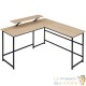 Bureau d'angle + tablette style industriel et loft en bois clair 140x130x76,5cm