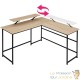 Bureau d'angle + tablette style industriel et loft en bois clair 140x130x76,5cm