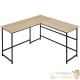 Bureau d'angle + tablette style industriel et loft en bois clair 140x130x76,5cm