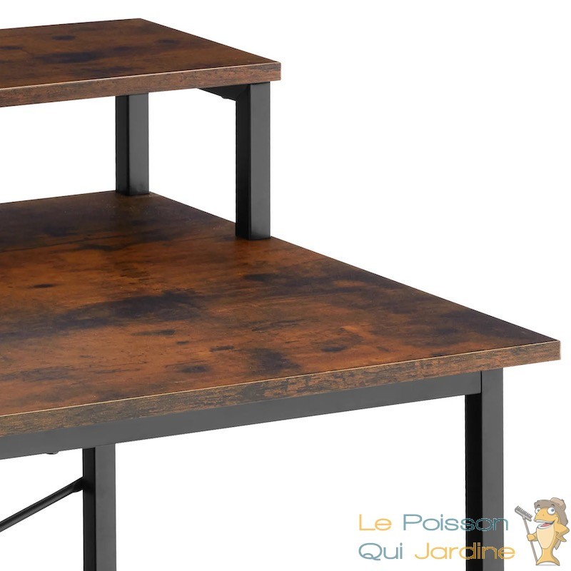 Table de bureau avec étagère style industriel et loft en bois foncé 80 cm -  Le Poisson Qui Jardine