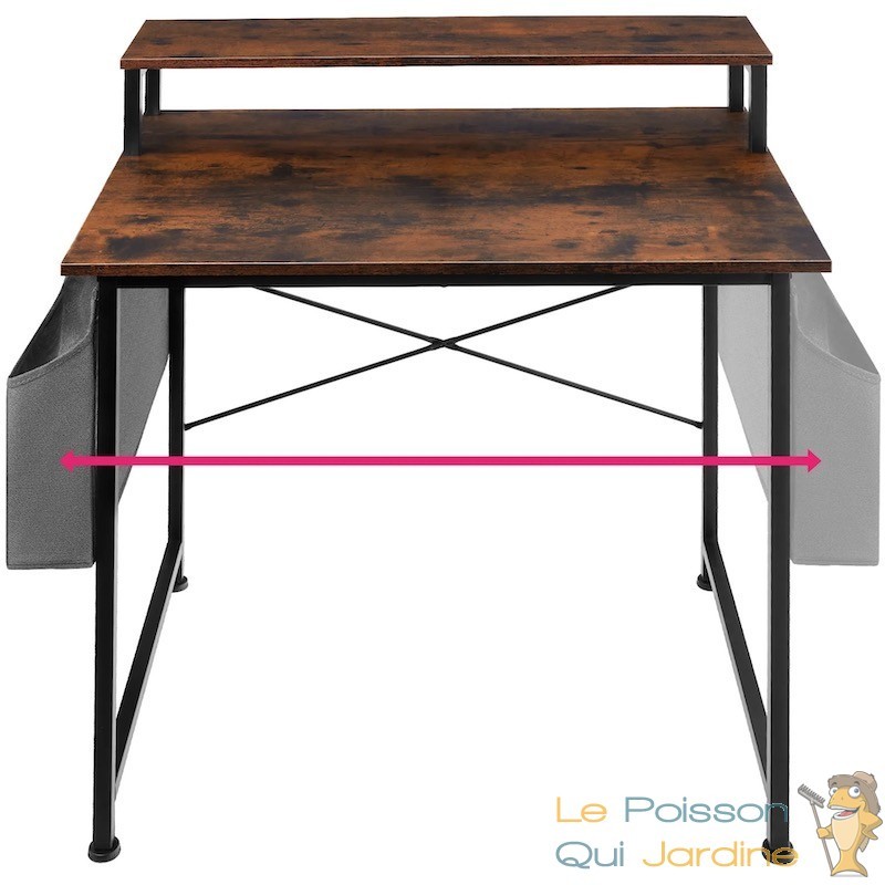 Table de bureau avec étagère style industriel et loft en bois foncé 80 cm -  Le Poisson Qui Jardine