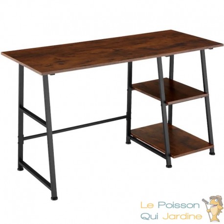 Table de bureau 2 étagères style industriel et loft en bois foncé 120 cm