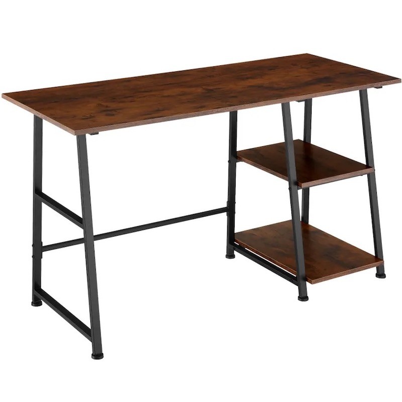 Table de bureau 2 étagères style industriel et loft en bois foncé 120 cm