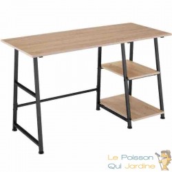 Table de bureau 2 étagères style industriel et loft en bois clair 120 cm