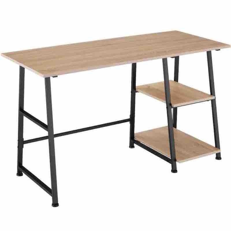 Table de bureau 2 étagères style industriel et loft en bois clair 120 cm