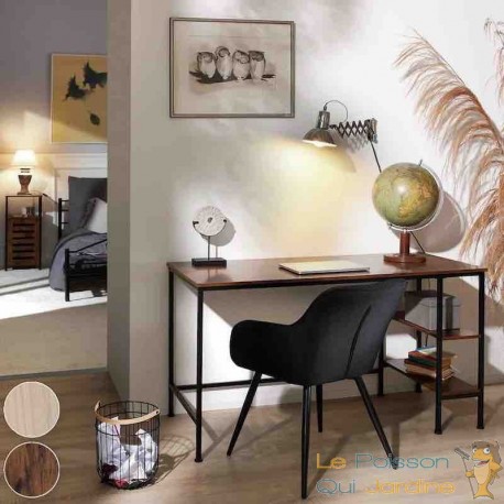 Table de bureau 2 étagères style industriel et loft en bois foncé 140 cm -  Le Poisson Qui Jardine