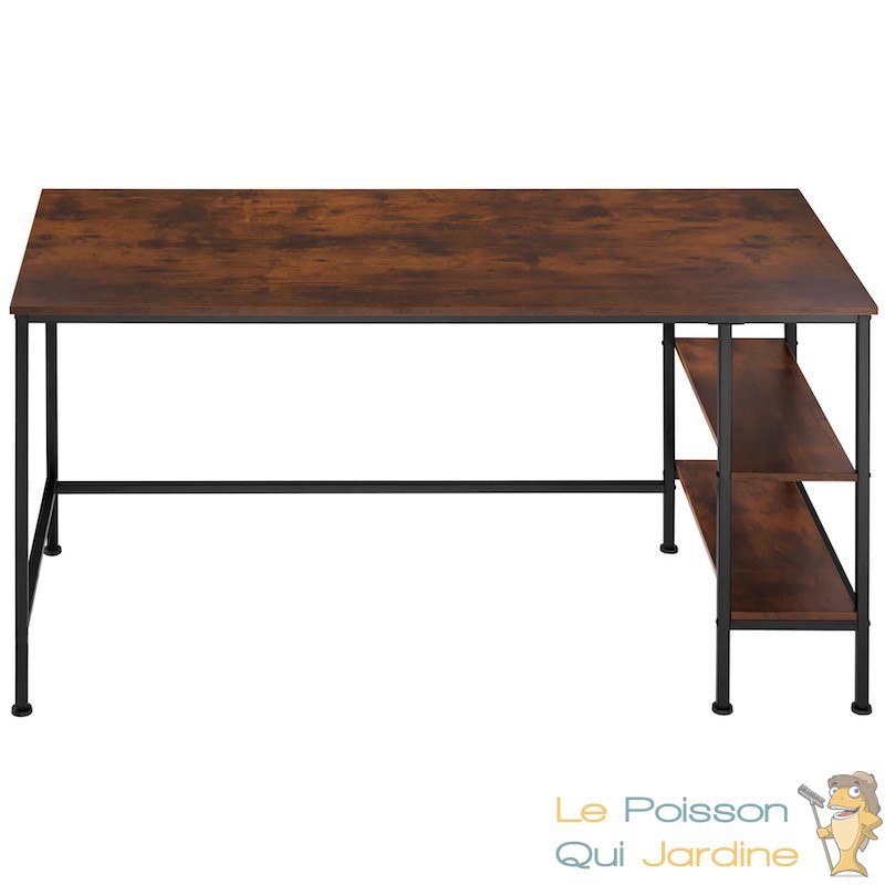 Table de bureau avec étagère style industriel et loft en bois foncé 80 cm -  Le Poisson Qui Jardine