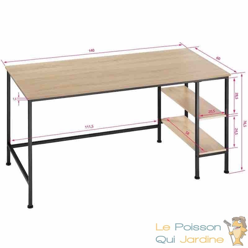 Table de bureau avec étagère style industriel et loft en bois foncé 80 cm -  Le Poisson Qui Jardine