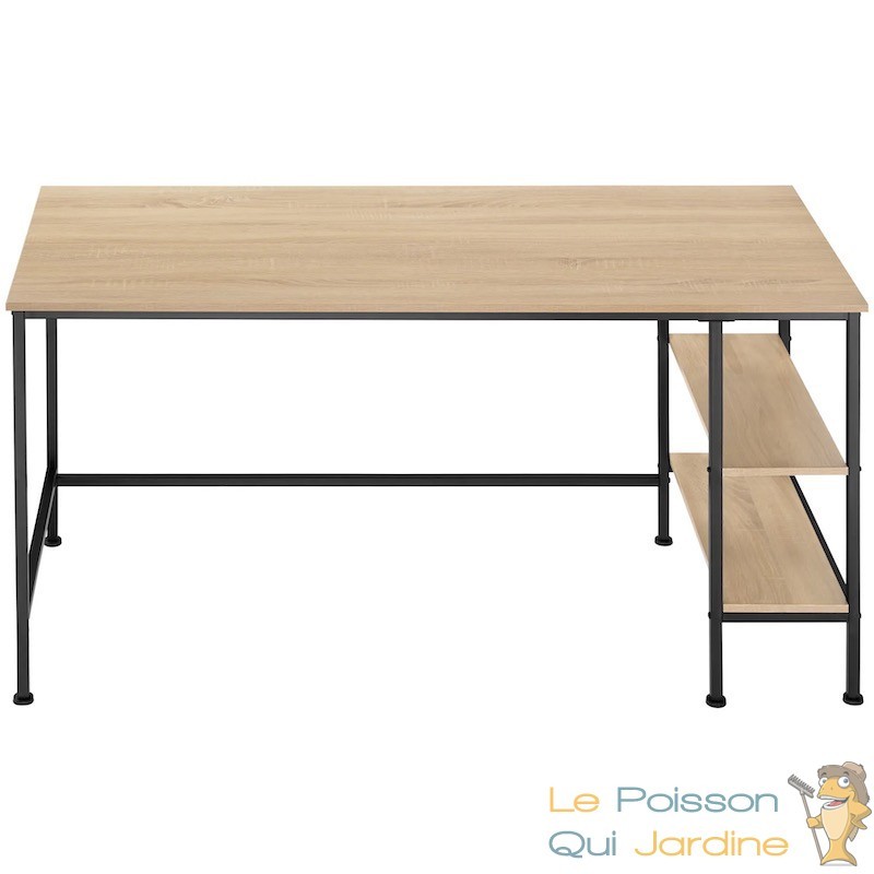 Table de bureau avec étagère style industriel et loft en bois foncé 80 cm -  Le Poisson Qui Jardine