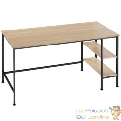 Table de bureau 2 étagères style industriel et loft en bois clair 140 cm