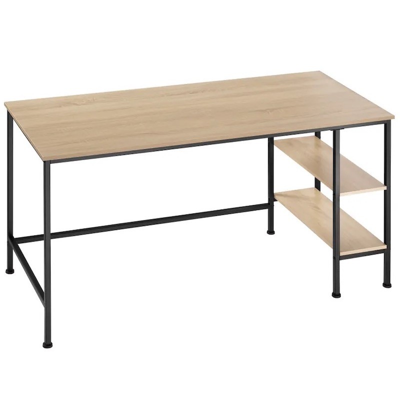Table de bureau 2 étagères style industriel et loft en bois clair 140 cm