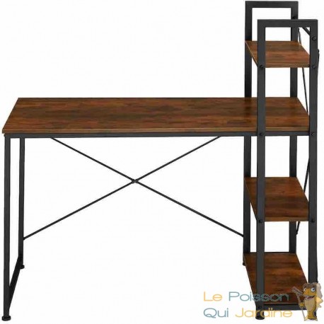 Table de bureau 3 étagères style industriel et loft en bois foncé 122 cm