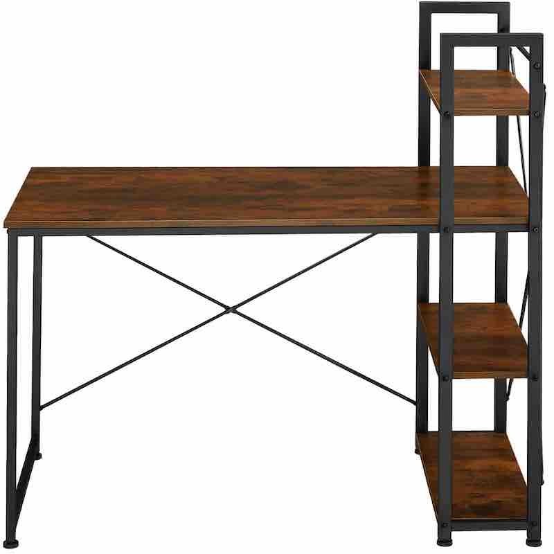 Table de bureau 3 étagères style industriel et loft en bois foncé 122 cm