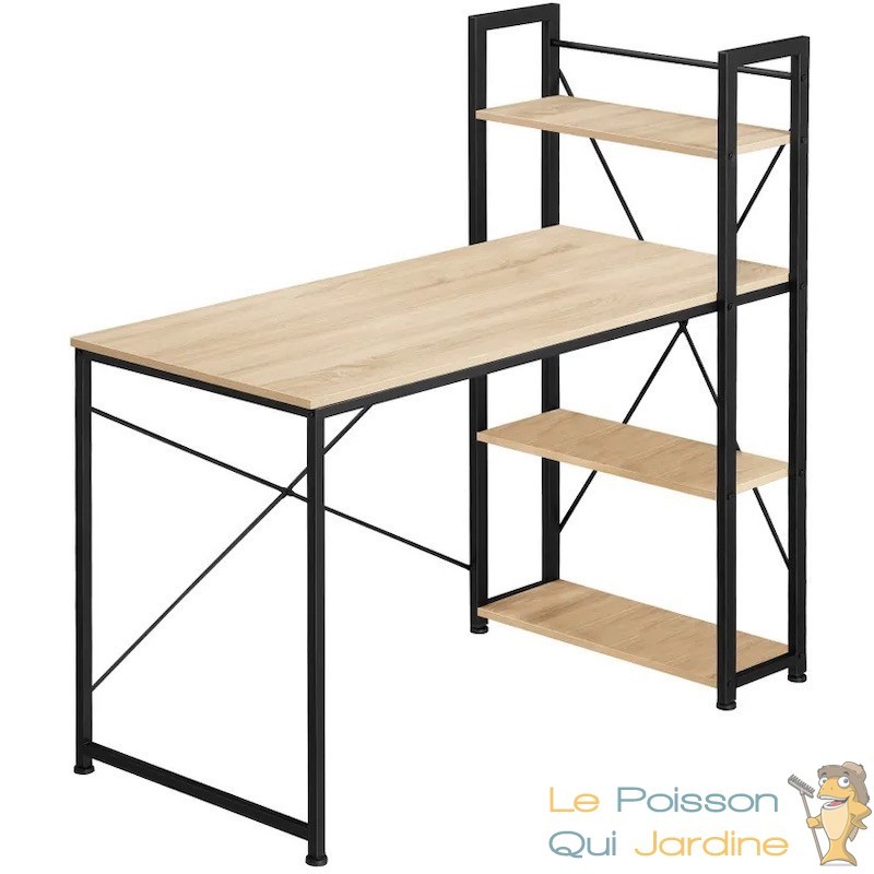 Table de bureau avec étagère style industriel et loft en bois foncé 80 cm -  Le Poisson Qui Jardine