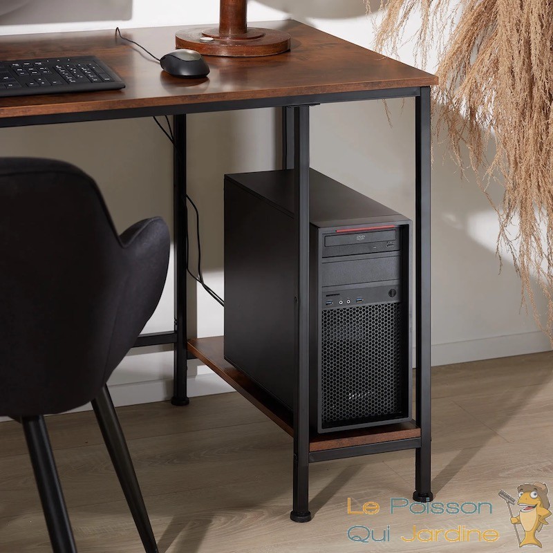 Table de bureau avec étagère style industriel et loft en bois foncé 80 cm -  Le Poisson Qui Jardine