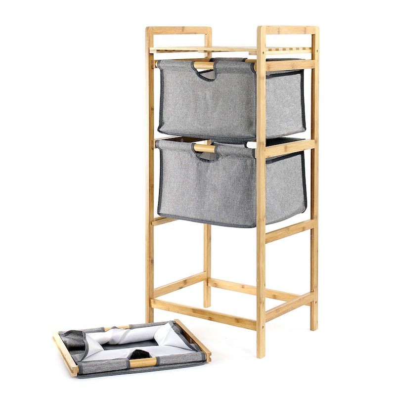 Panier À Linge Meuble Bambou, 3 niveaux, 3 bacs 96 cm de haut