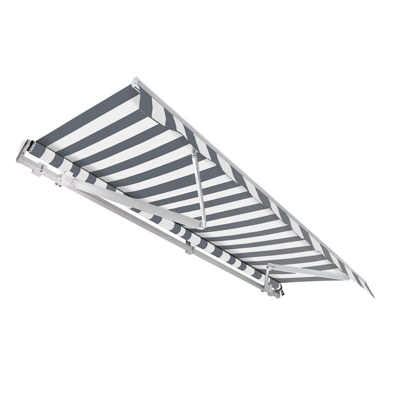 Store de terrasse Gris et blanc ligné 3 X 2.5 m Store banne de qualité
