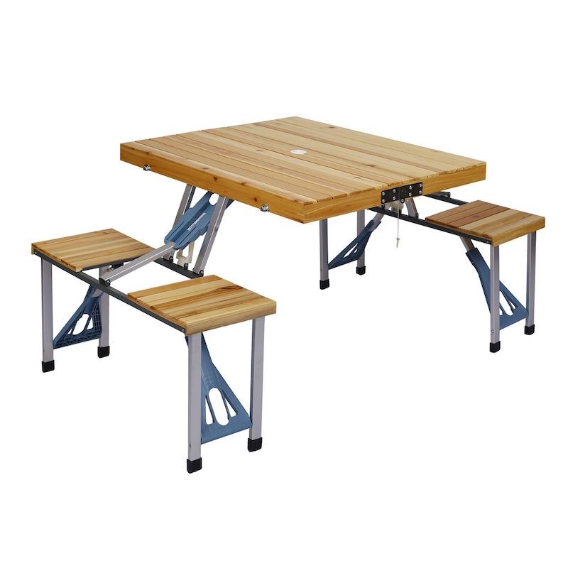 Ensemble Table de Camping avec 4 Chaises Pliantes en Bois et