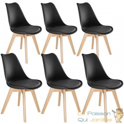 Ensemble de 6 Chaises de Salle à Manger, Élégance Scandinave avec Pieds en Bois Massif, Design Moderne en Noir