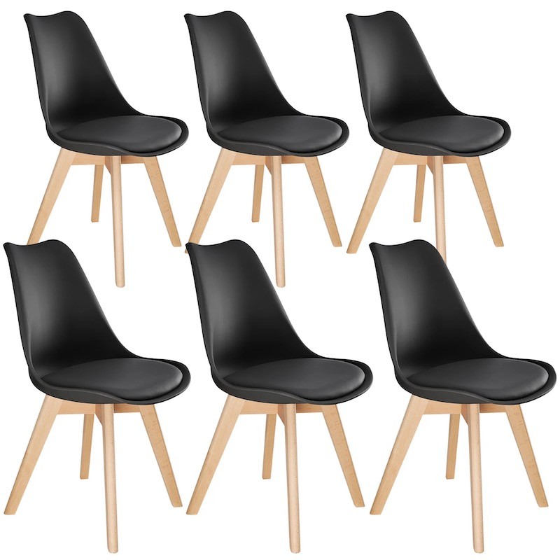 Ensemble de 6 Chaises de Salle à Manger, Élégance Scandinave avec Pieds en Bois Massif, Design Moderne en Noir