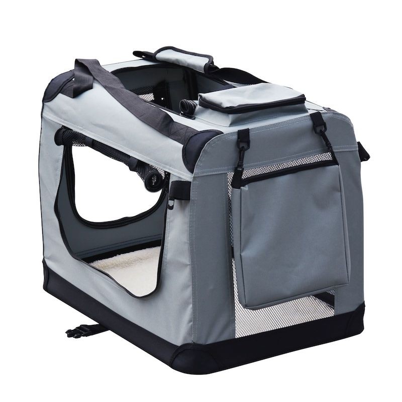 Sac de transport pliable M pour chiens 60x42x44cm Gris