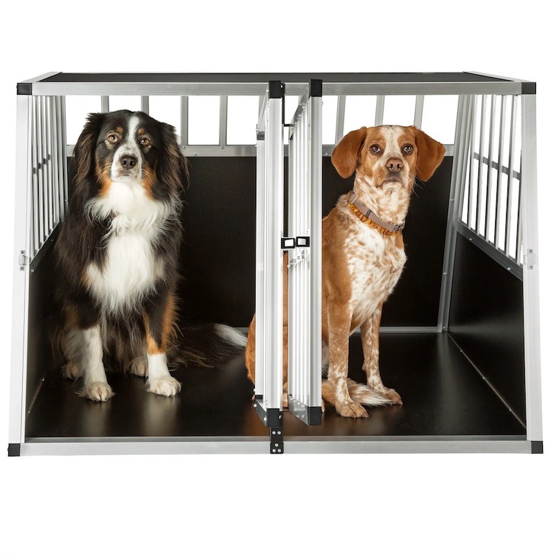 Cage double Caisse de transport solide en métal et bois pour chiens