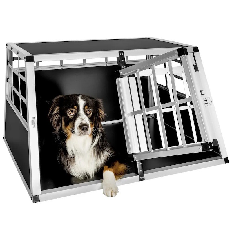 Cage double de transport solide en métal et bois Arrière droit pour chiens
