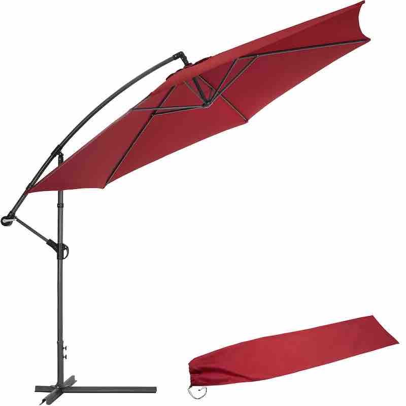 Parasol rouge de 350 cm, belle qualité de finition avec une housse de protection incluse