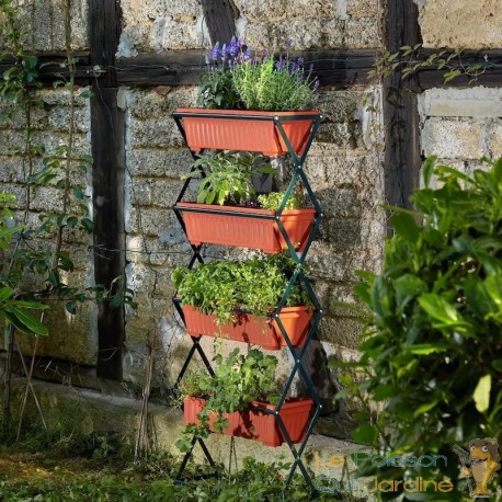 Jardinière verticale comprenant 4 bacs à fleurs de dimensions 52 x 21 x 127 cm