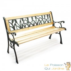 Banc de jardin en bois et fonte de fer avec dossier à motif tulipe double grille